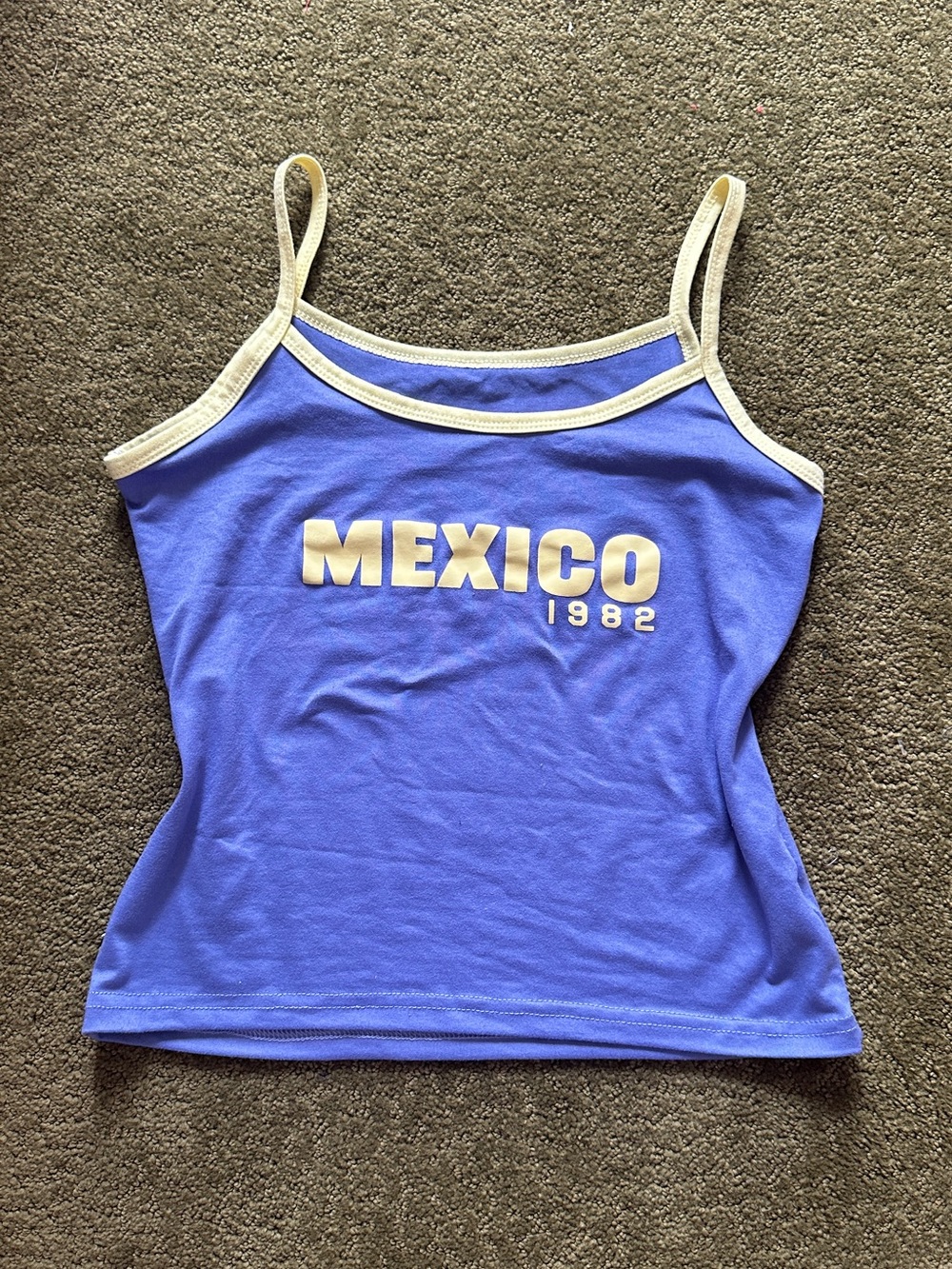 Blue 'Mexico 1982' Women's Tank Top with Cream Trim